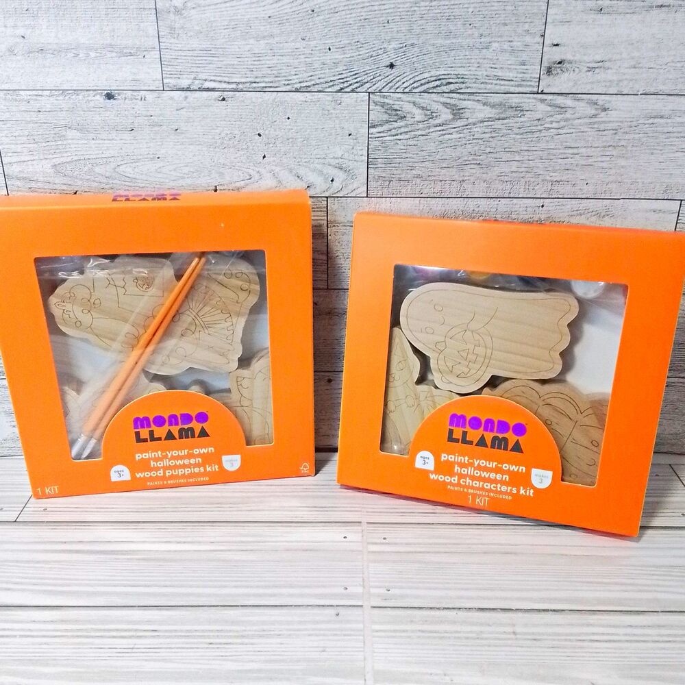 Mondo Llama Halloween Paint-Your-Own Wood Plaques Kit 2 Packs Paints Brushes